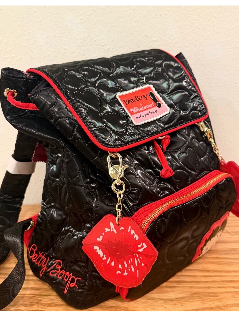 Whatever! Makes You Happy Betty Boop Quilted Heart Mini Backpack with Charms
